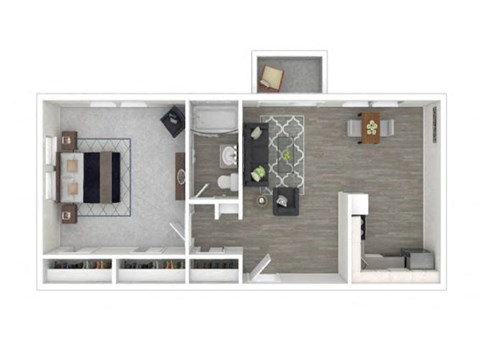 Floor plan for 1 bed, 1 bath, 707 sqft